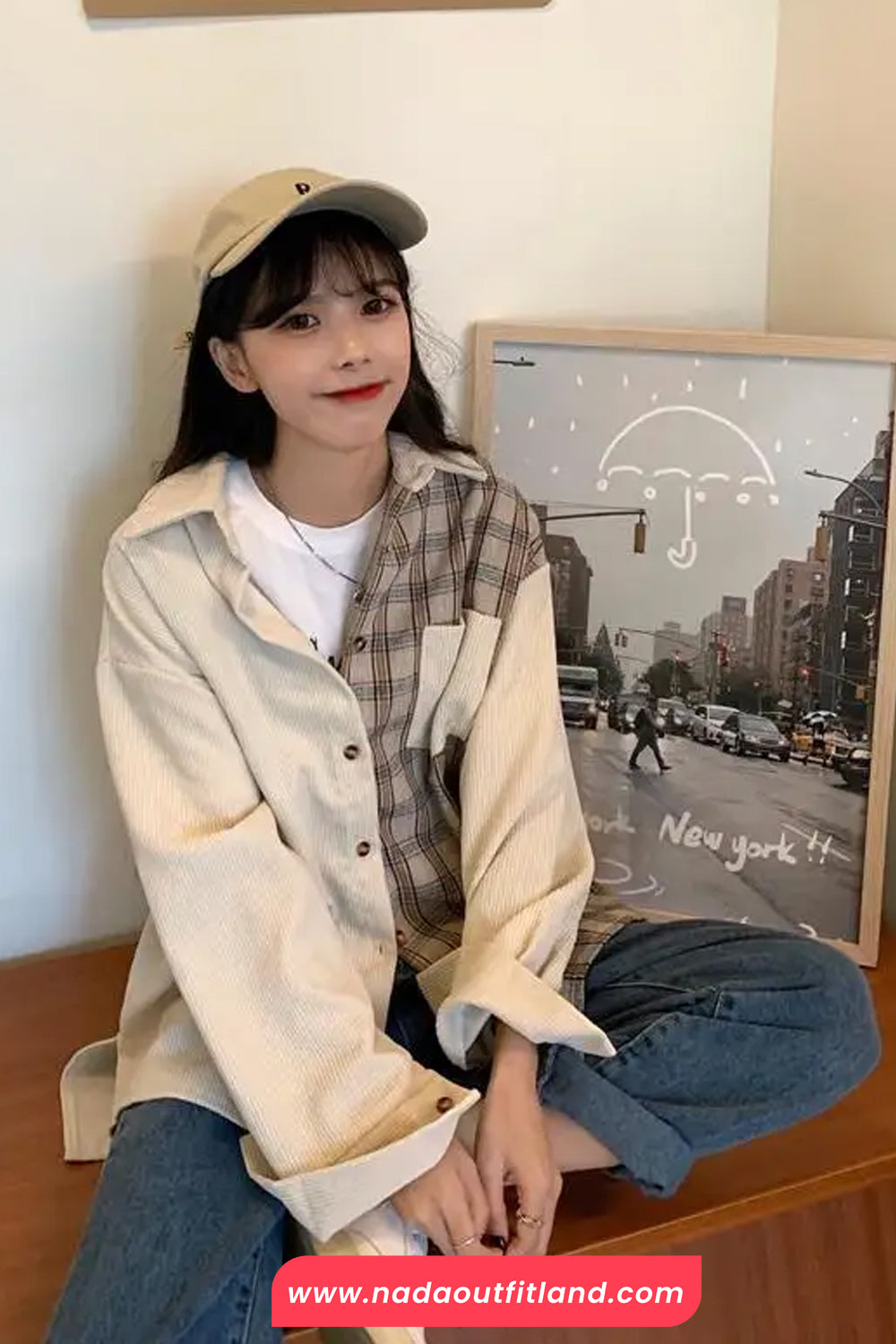 Long Sleeve Plaid Patchwork Corduroy Blouse Shirt