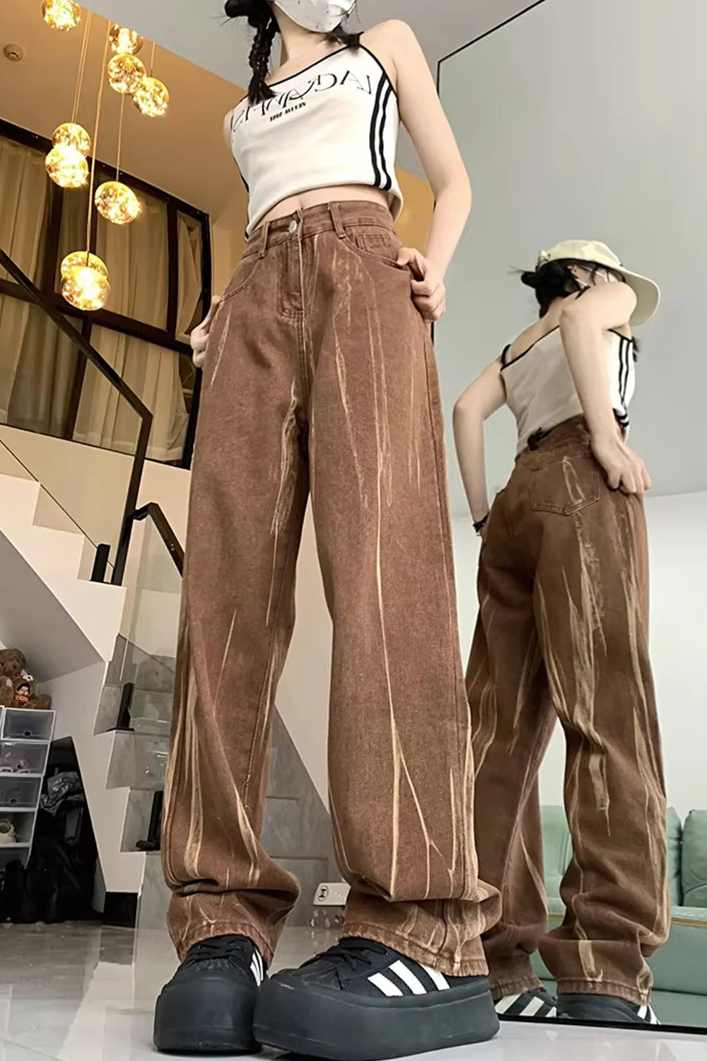 High Waist Retro Brown Jeans Pants