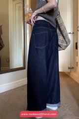 High Waist Loose Wide Leg Deep Blue Retro Jeans Pants
