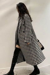 Loose Houndstooth Pattern Woolen Coat Jacket