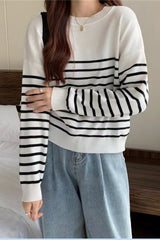 Long Sleeve O-Neck Striped Knitted Sweater