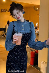 Long Sleeve Elegant Floral Pattern Retro Long Dress