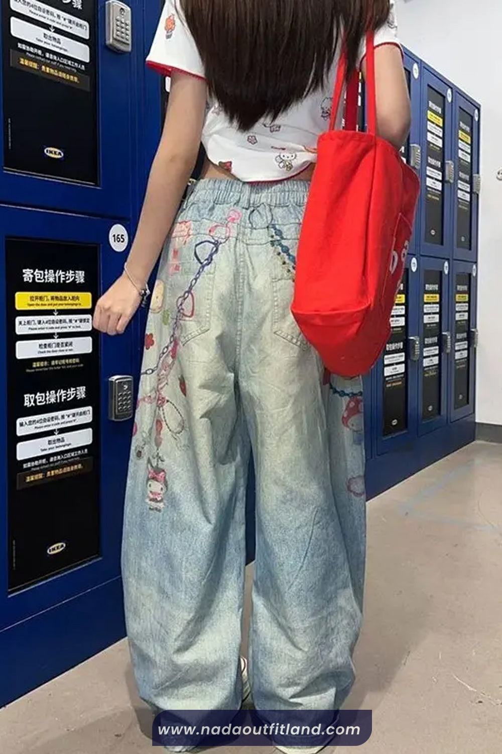 High Waist Cute Cartoon Printed Jeans Pants