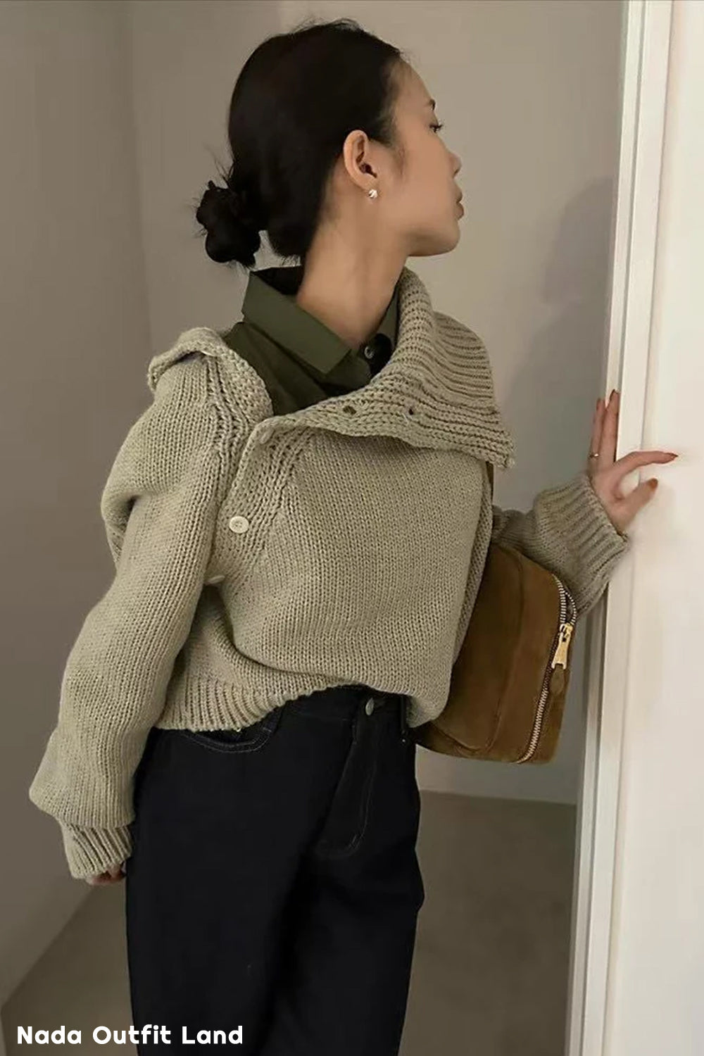 Long Sleeve Irregular Style Knitted Cropped Sweater