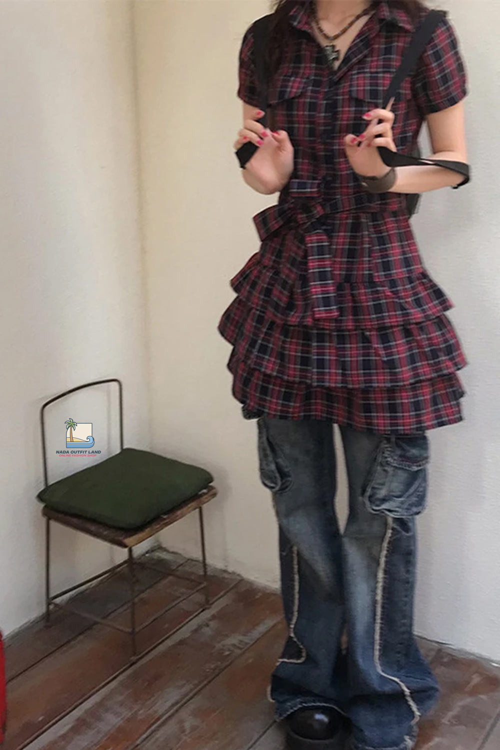 Vintage Ruffles Plaid Bandage Mini Dress
