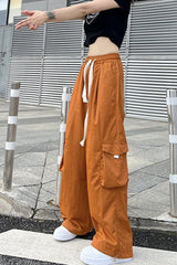 Loose Solid Wide Leg Cargo Pocket Pants