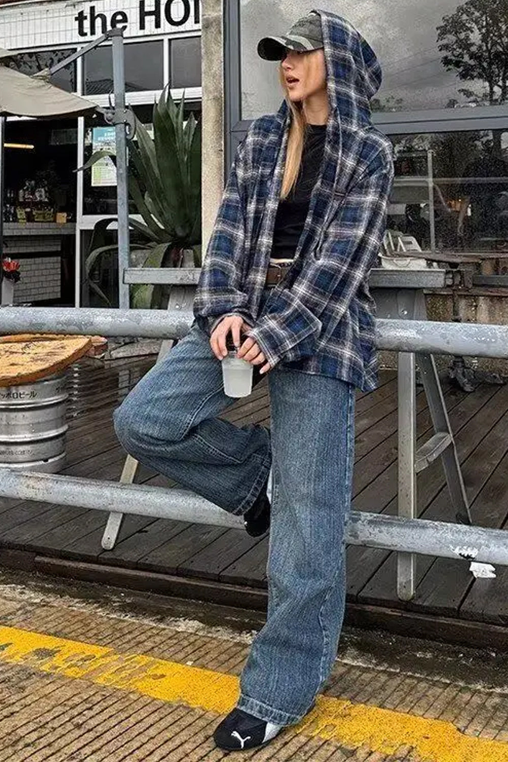 Vintage Plaid Hooded Blouse â€?Cozy Relaxed Everyday Shirt