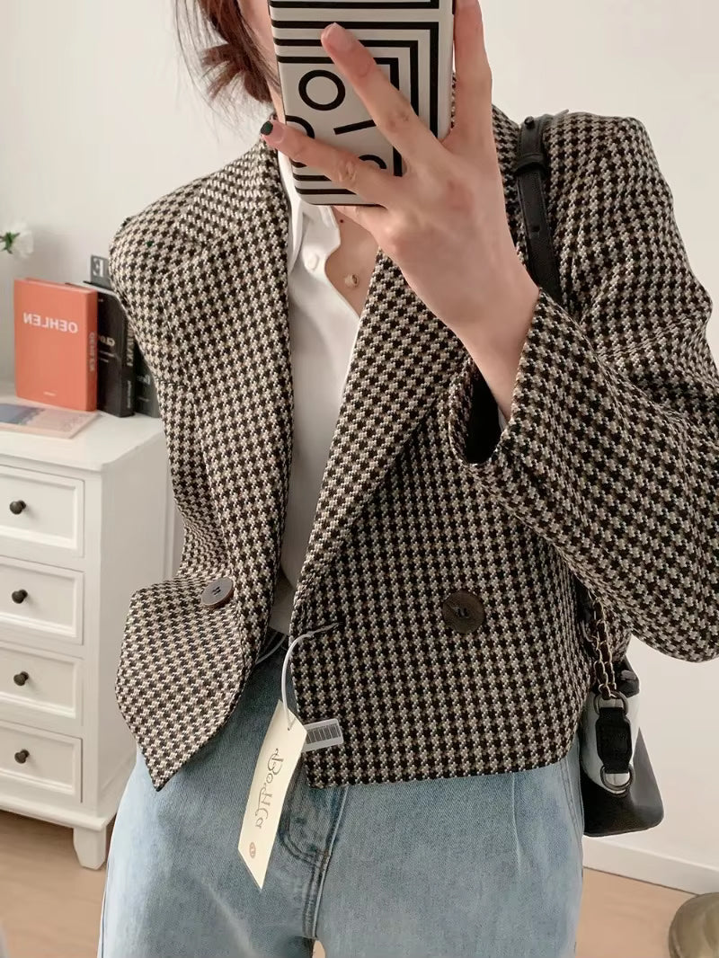 Long Sleeve Elegant Plaid Office Blazer Jacket
