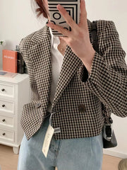 Long Sleeve Elegant Plaid Office Blazer Jacket