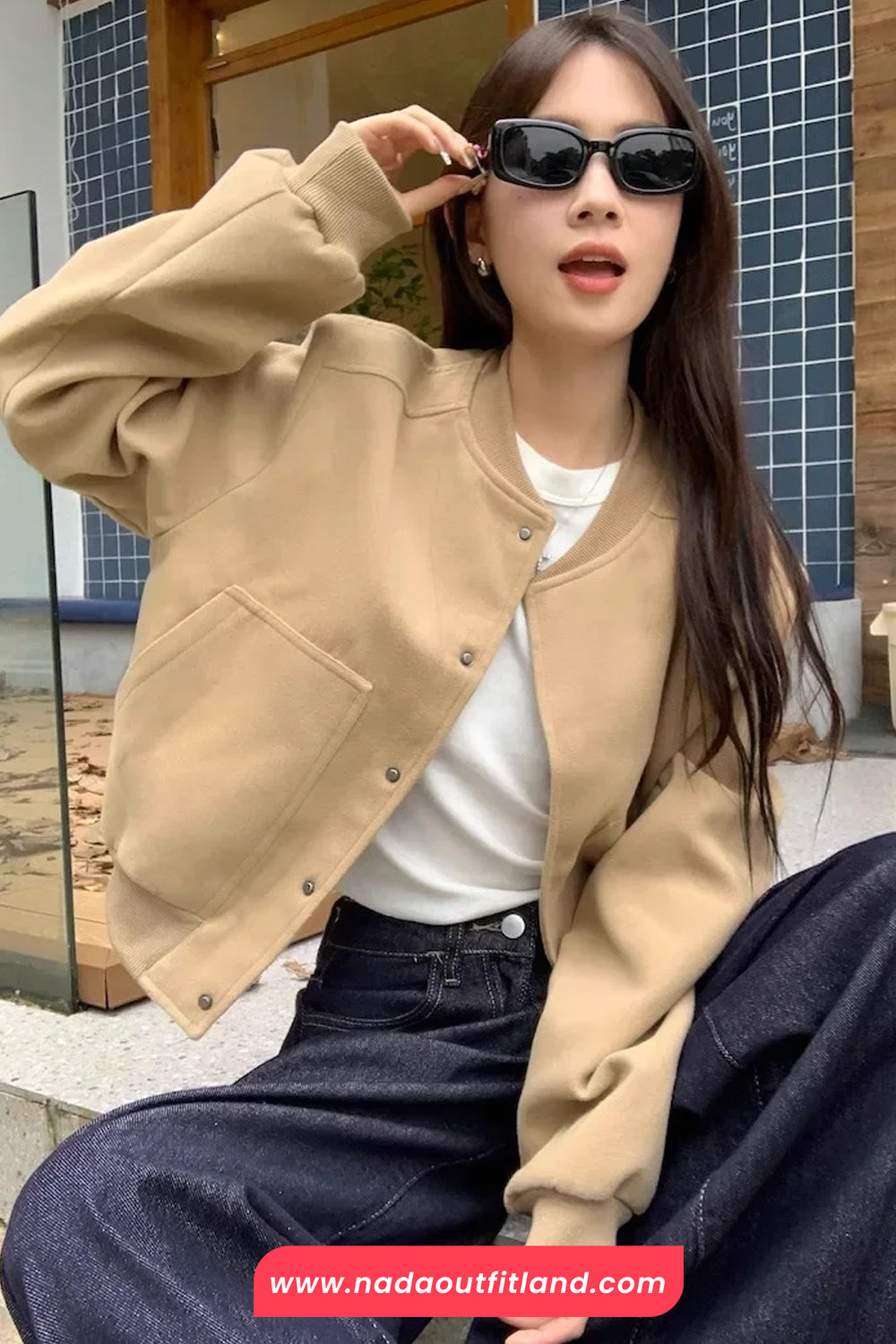 Long Sleeve Classic Cropped Baseball Jacket