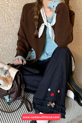 Long Sleeve Cute Bow Dots Pattern Pocket Cardigan Sweater