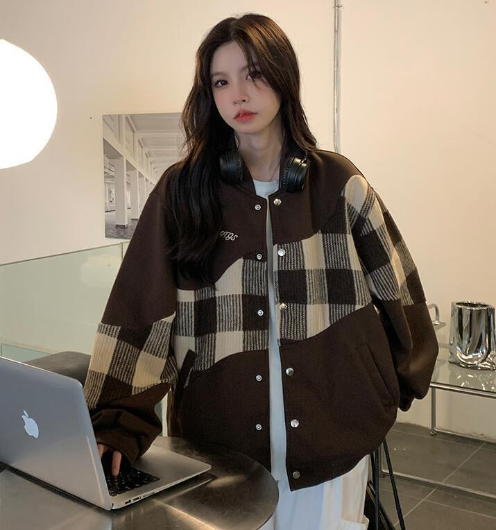Loose Hip Hop Plaid Baseball Jackets
