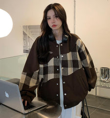 Loose Hip Hop Plaid Baseball Jackets