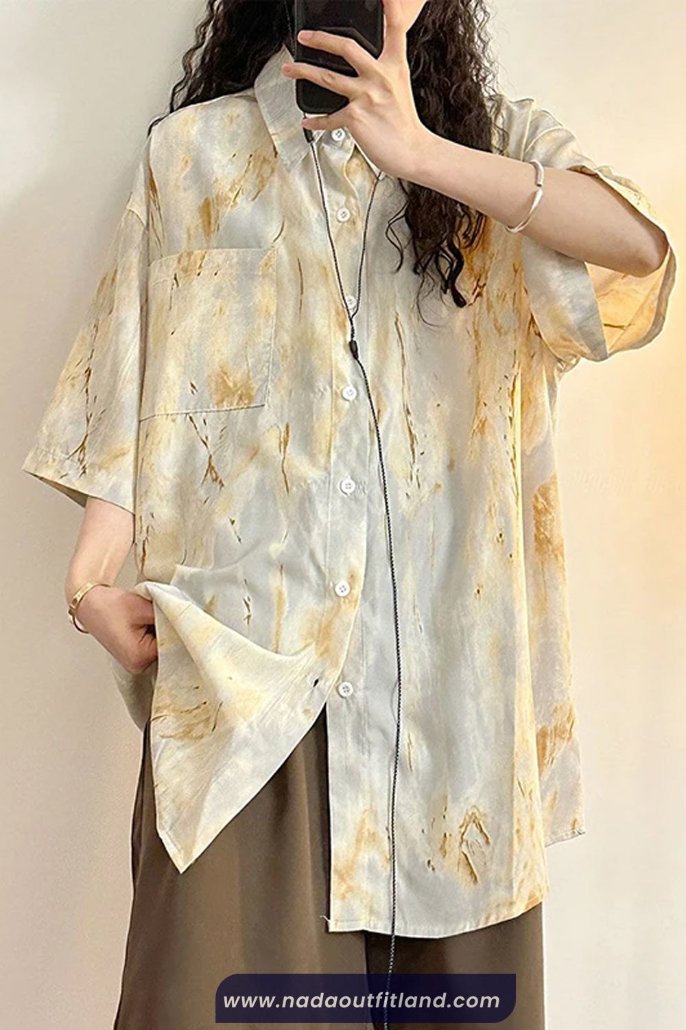 Short Sleeve Tie Dye Printed Blouse Shirt