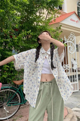 Short Sleeve Sweet Floral Blouse Shirts