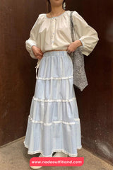 High Waist Cute Plaid Lace Patchwork Long Skirts