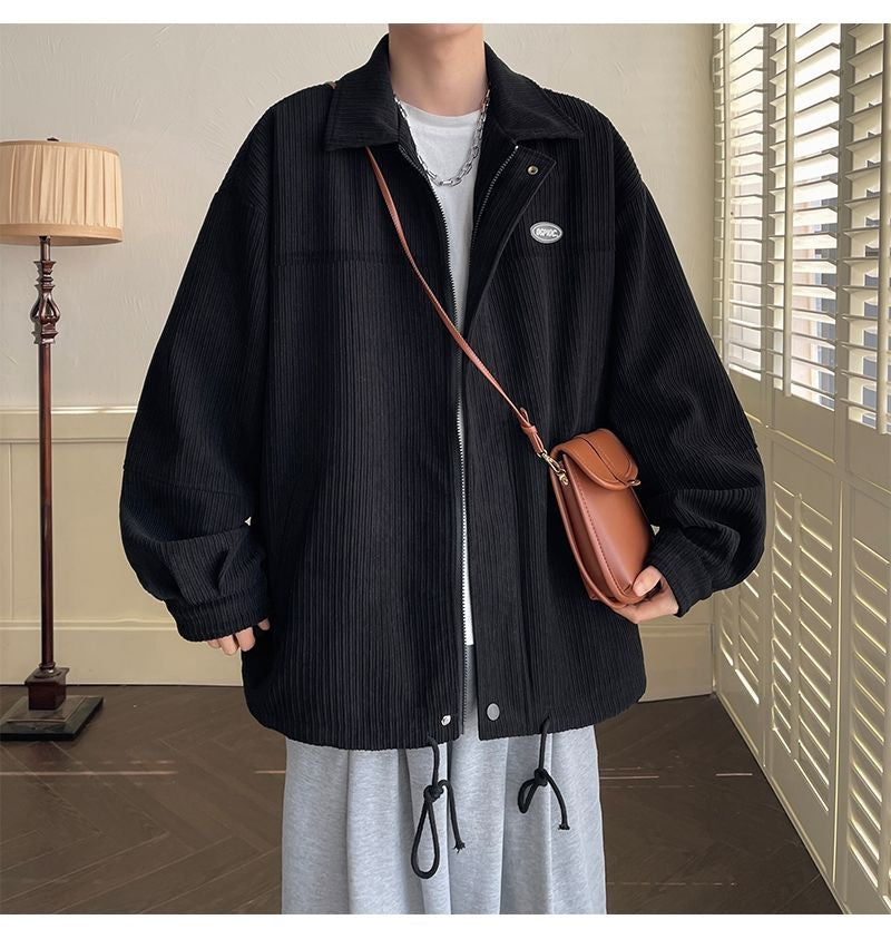 Loose Turn Down Collar Zipper Corduroy MEN Jacket