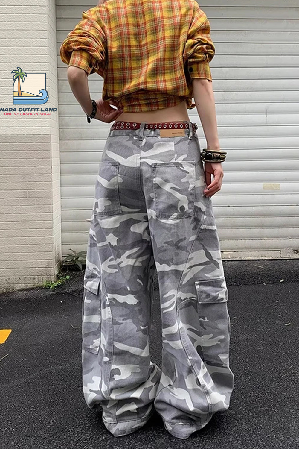 Loose Washed Camouflage Cargo Pockets Pants