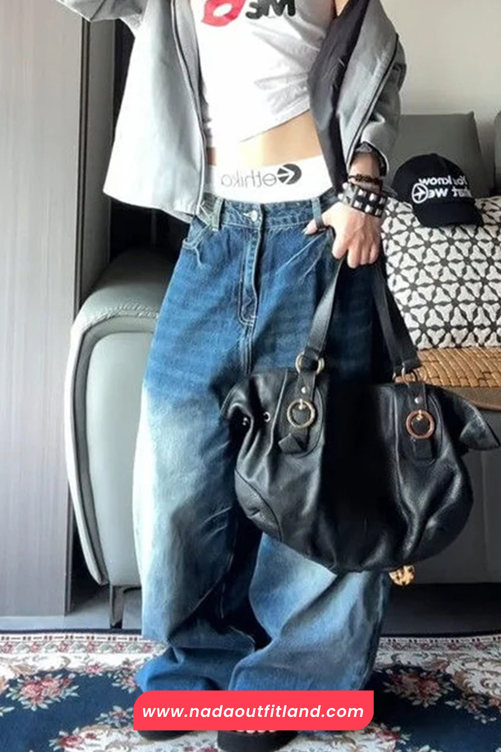 High Waist Loose Vintage Straight Blue Jeans Pants