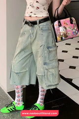 High Waist Knee Length Cute Dogs Pattern Jeans Pants