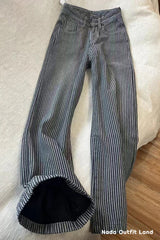 High Waist Loose Vintage Striped Denim Pants