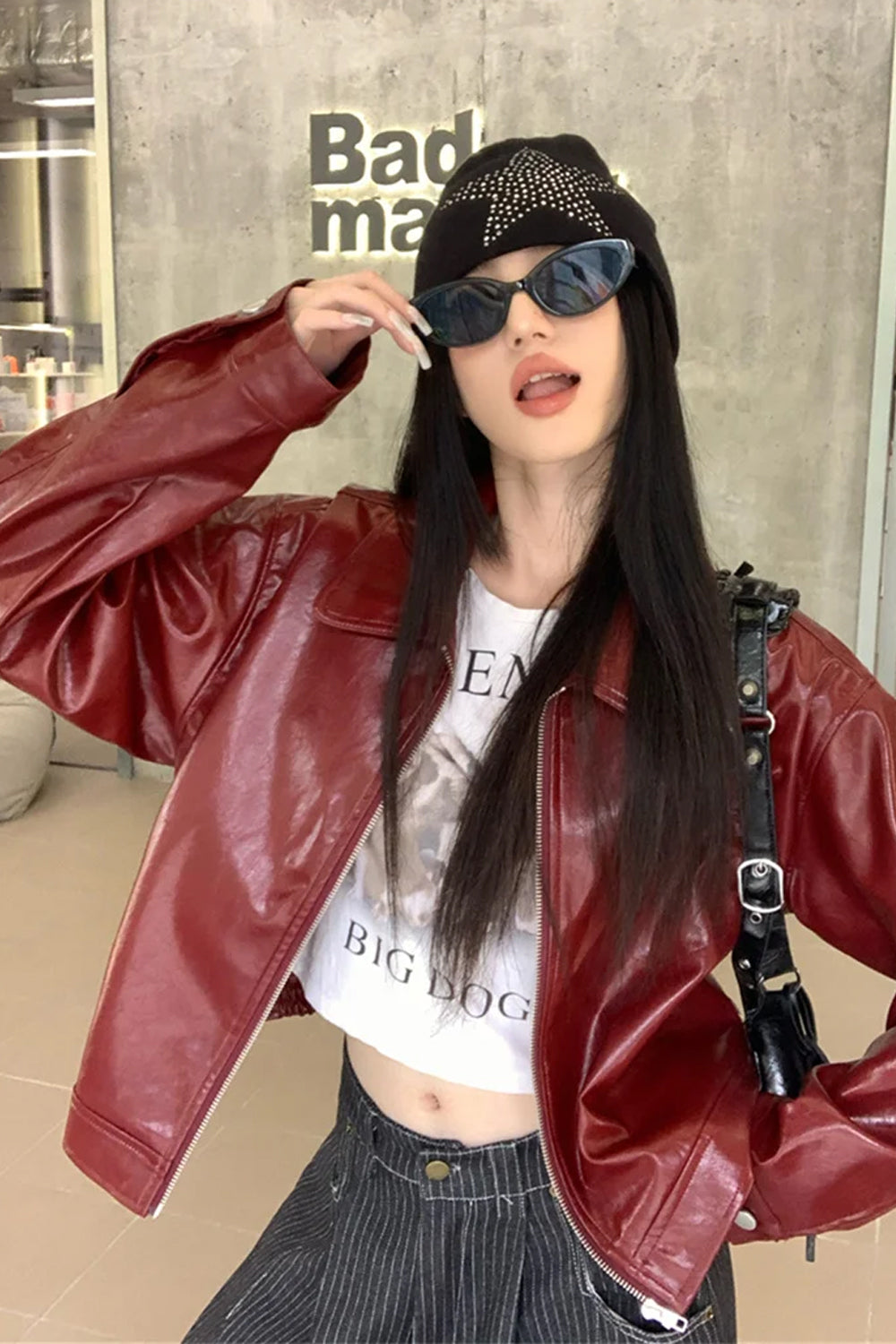 Red Leather Lapel Jacket â€?Bold Statement Outerwear for Modern Style