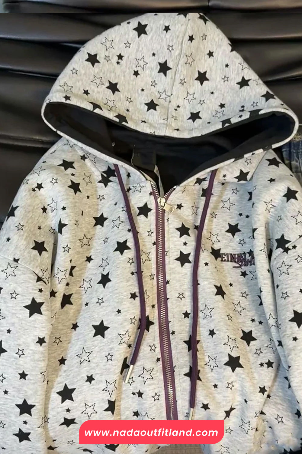 Loose Retro Stars Pattern Zipper Hoodie