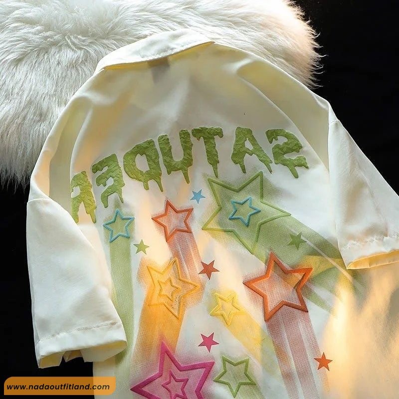 Stars Double Printed Collar Blouse Shirt