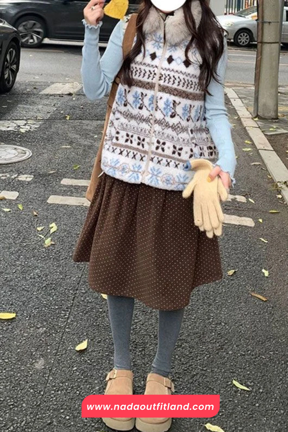 Loose Dots Pattern Corduroy A-Line Skirts