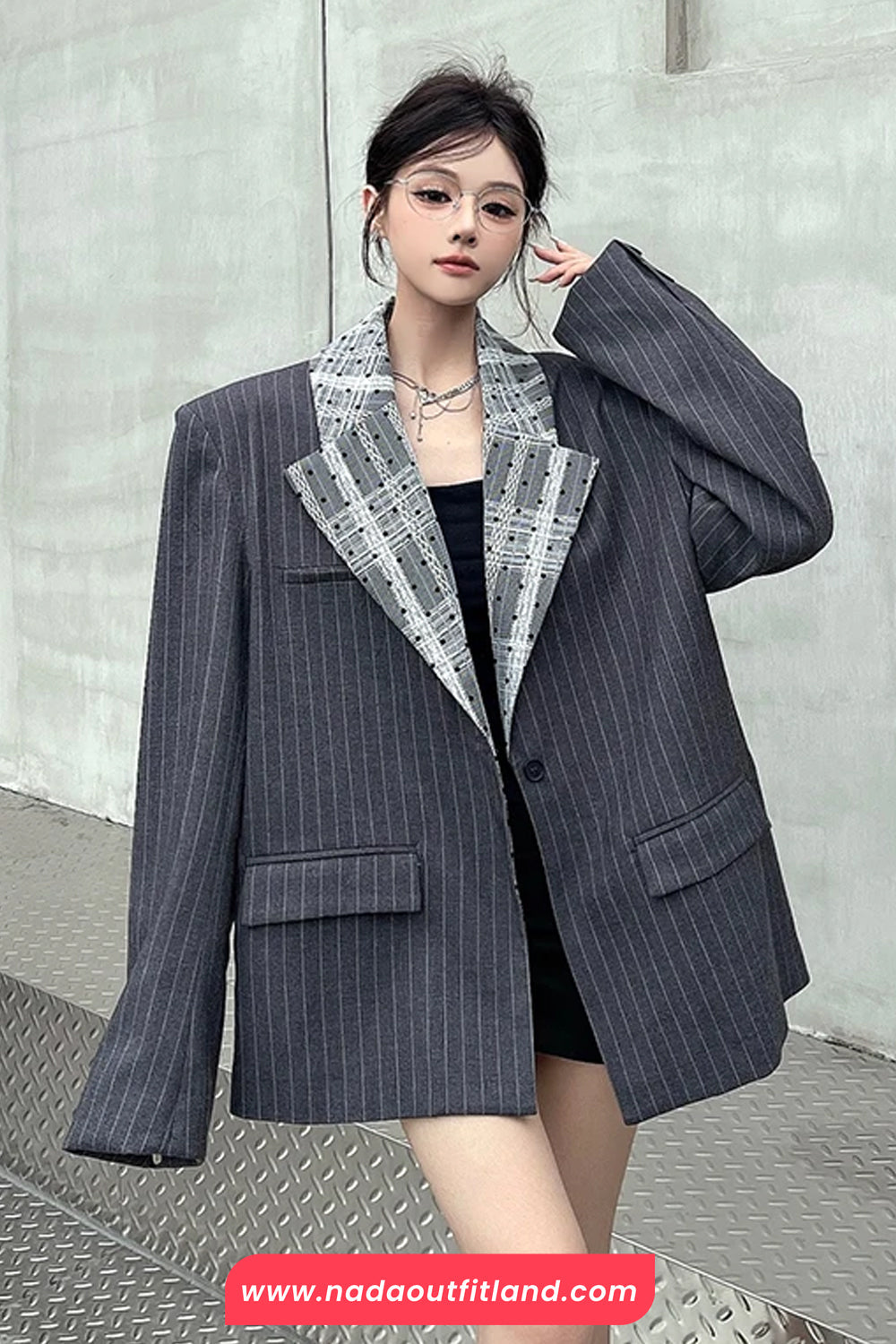 Loose Elegant Striped Office Blazer Coat