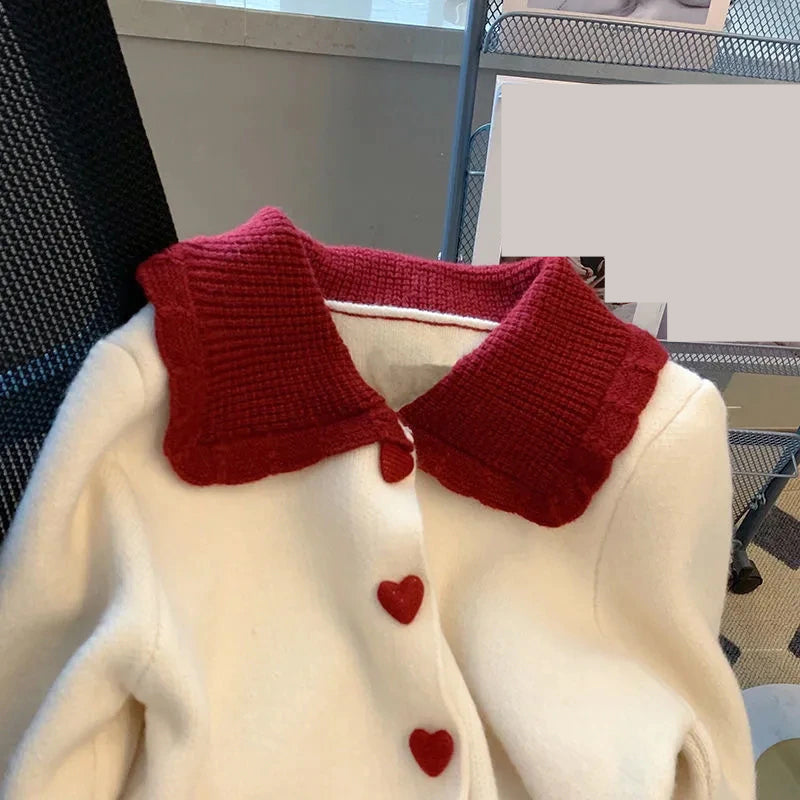 Love Button Peter Pan Collar Cardigan Sweater
