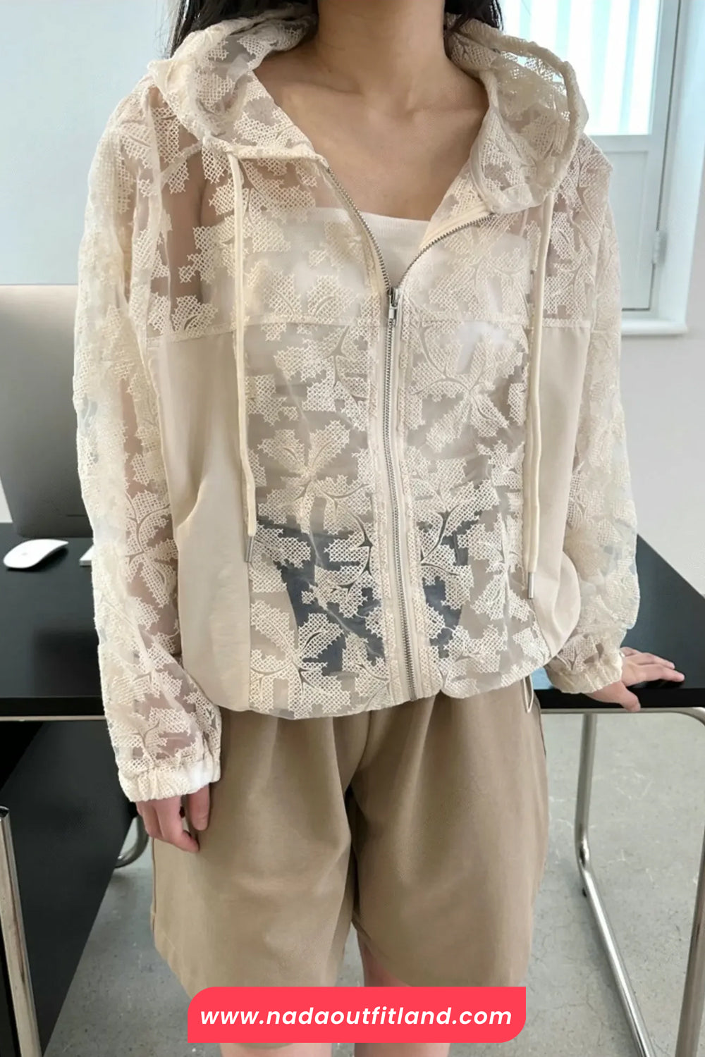 Long Sleeve Lace Hooded Transparent Jacket