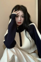 Long Sleeve Zipper Trendy Cropped Sweater
