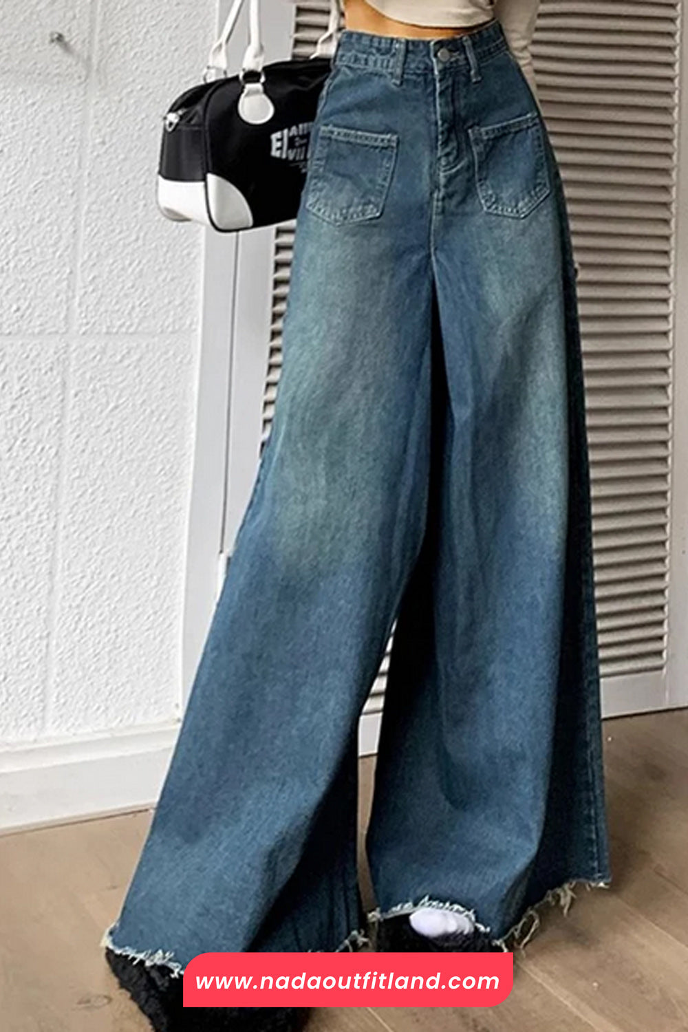 High Waist Loose Tassel Wide Leg Jeans Pants
