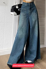 High Waist Loose Tassel Wide Leg Jeans Pants
