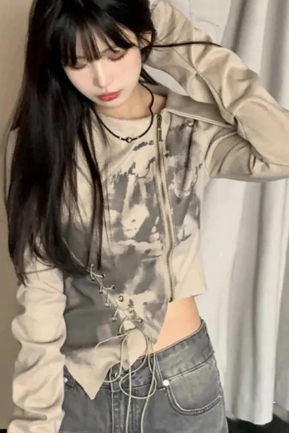 Long Sleeve Sexy Irregular Zipper Cropped Shirt