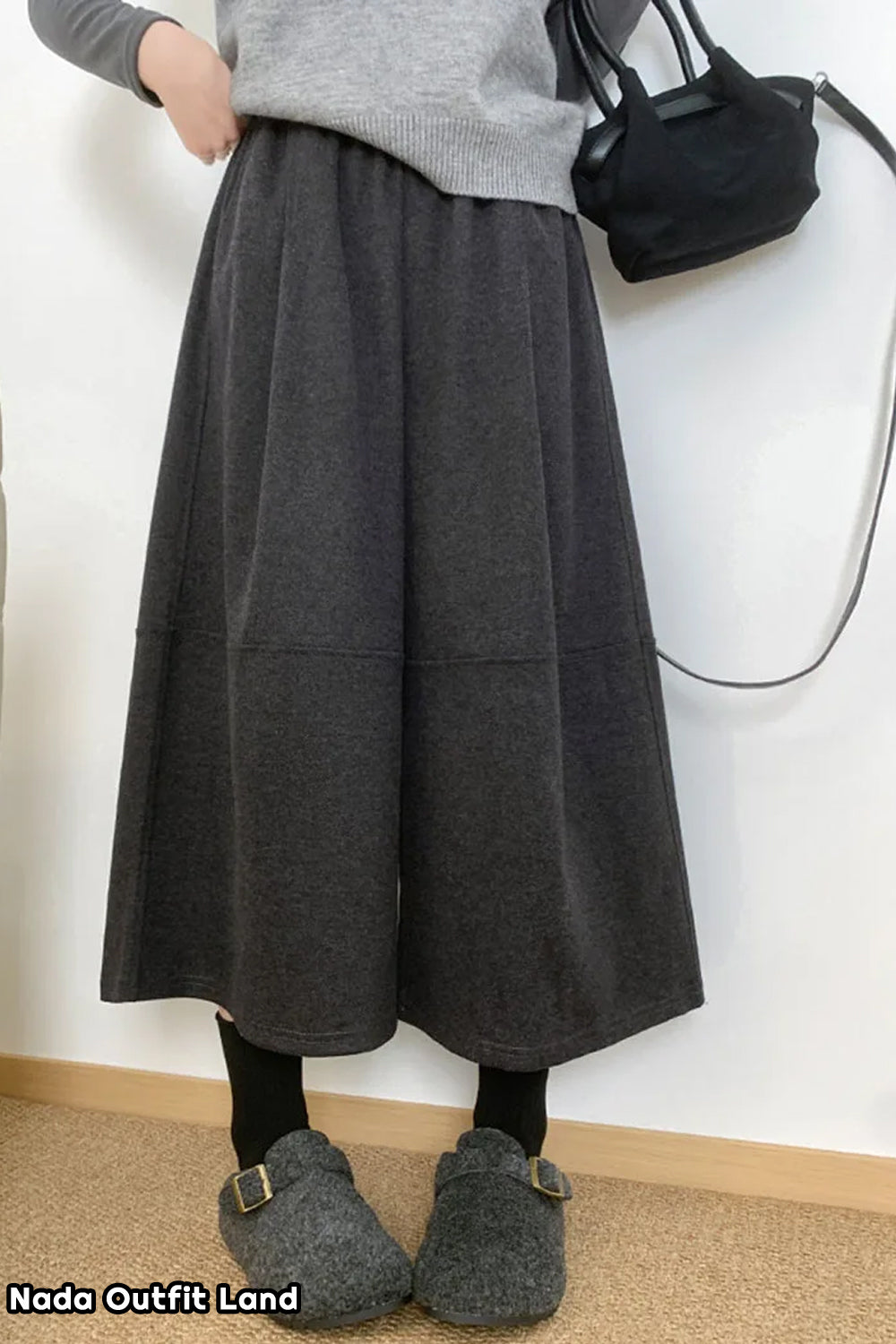 High Waist Knee Length Vintage Woolen Pants