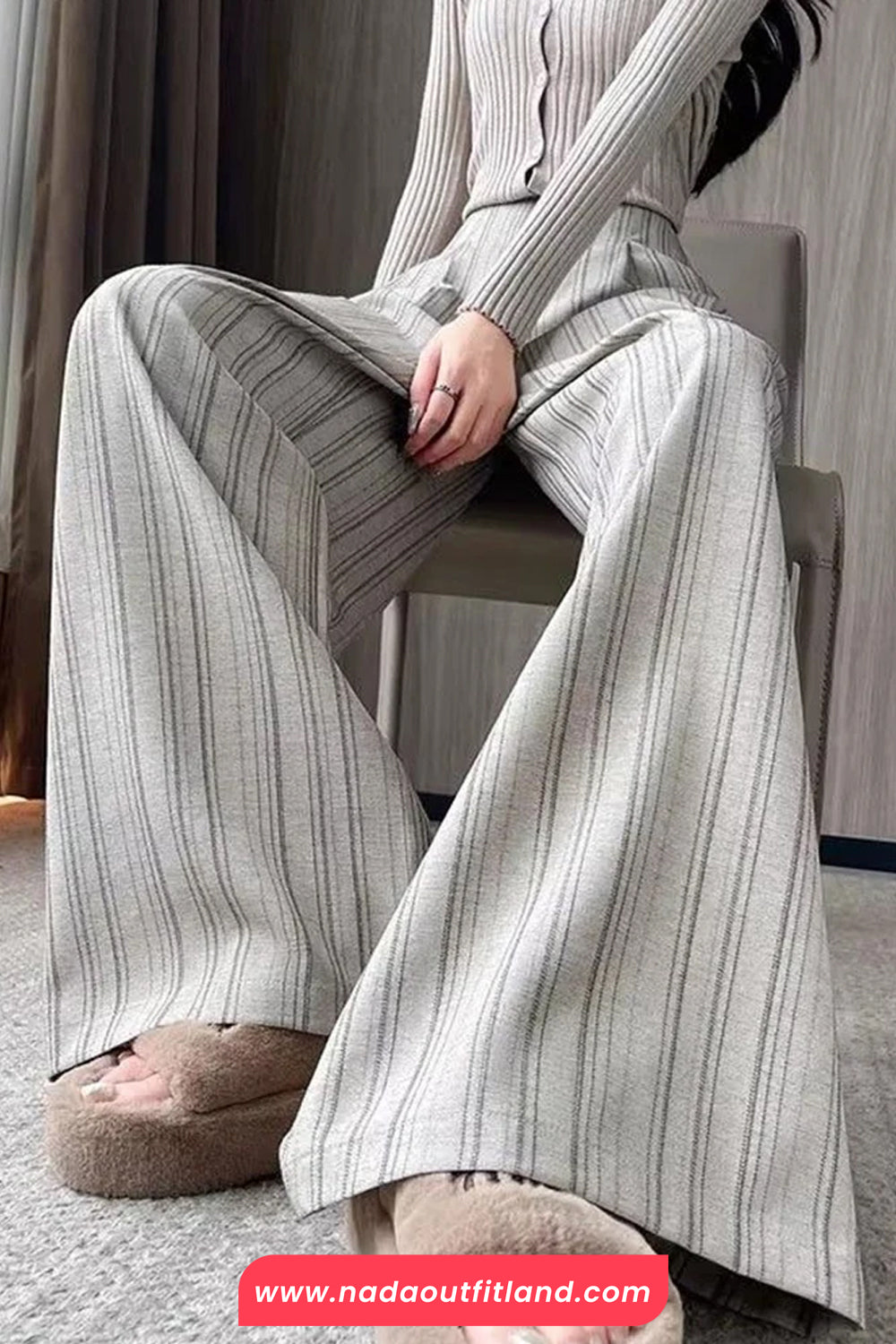 High Waist Loose Elegant Striped Office Pants