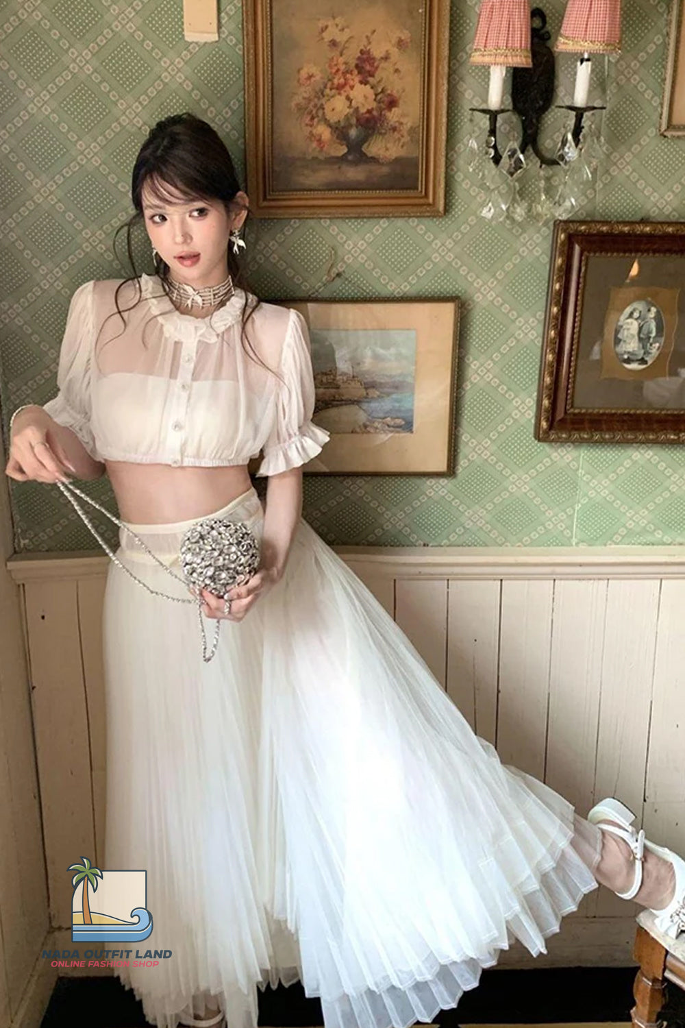 Puff Sleeve Sexy Elegant Mesh Transparent Crop Tops