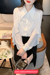 Long Sleeve Ruffled Style Chiffon Blouse Shirts