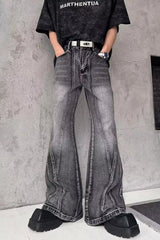 Retro Flare Style Washed Grey Jeans Pants