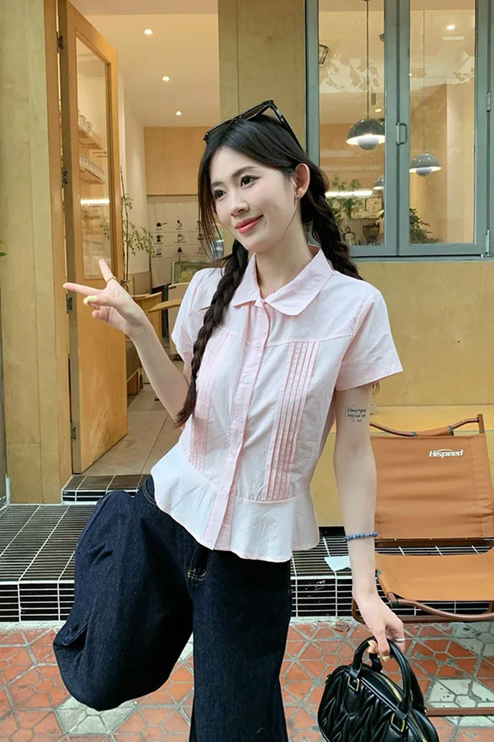Short Sleeve Cute Pink Retro Blouse Shirt