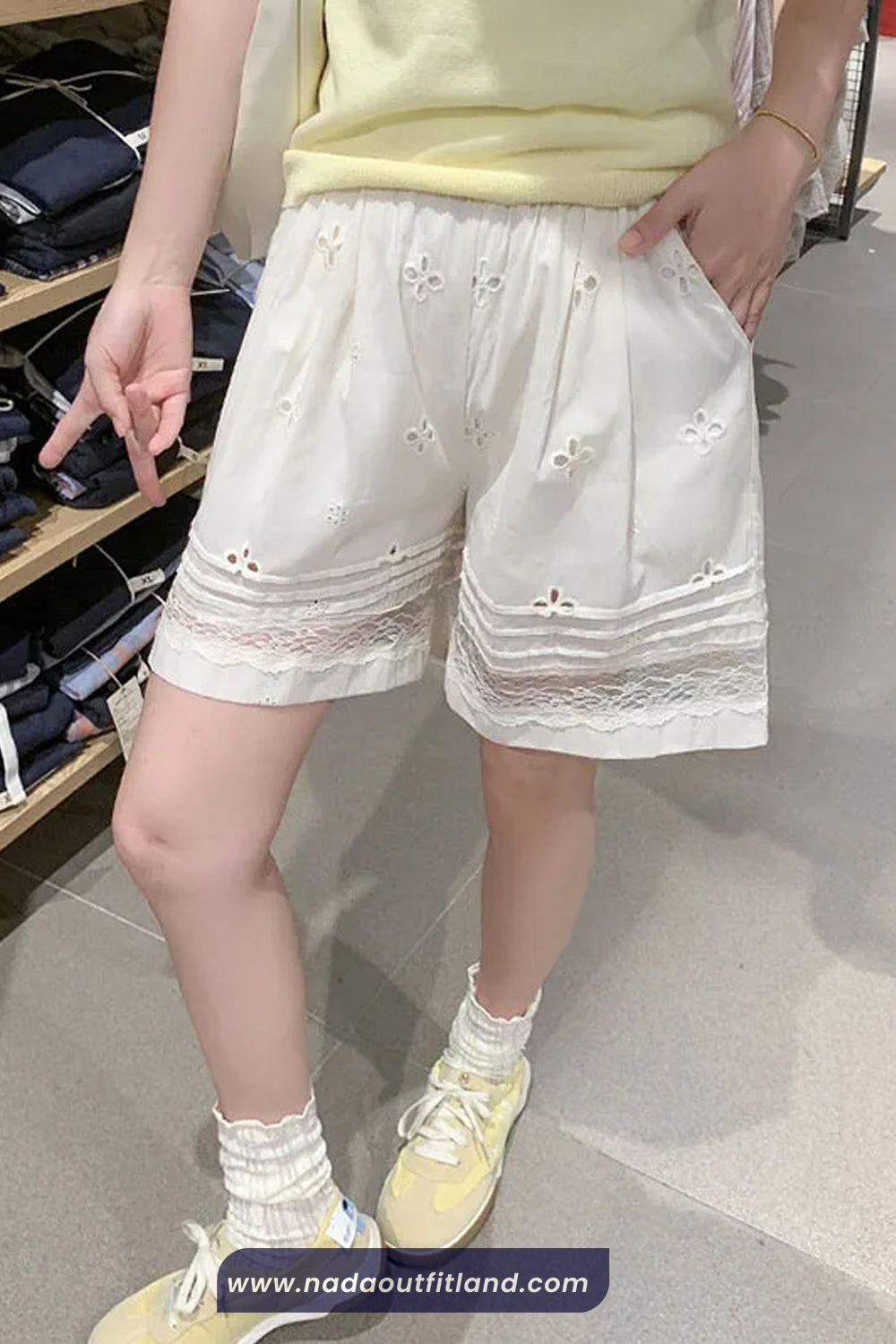 Cute Lace Spliced Hollow Out Shorts