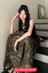High Waist Camouflage Pattern A-Line Long Skirts