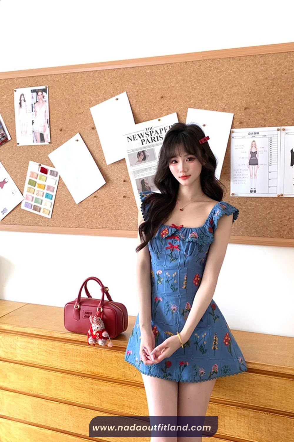Vintage Square Collar Floral Pattern Mini Dress