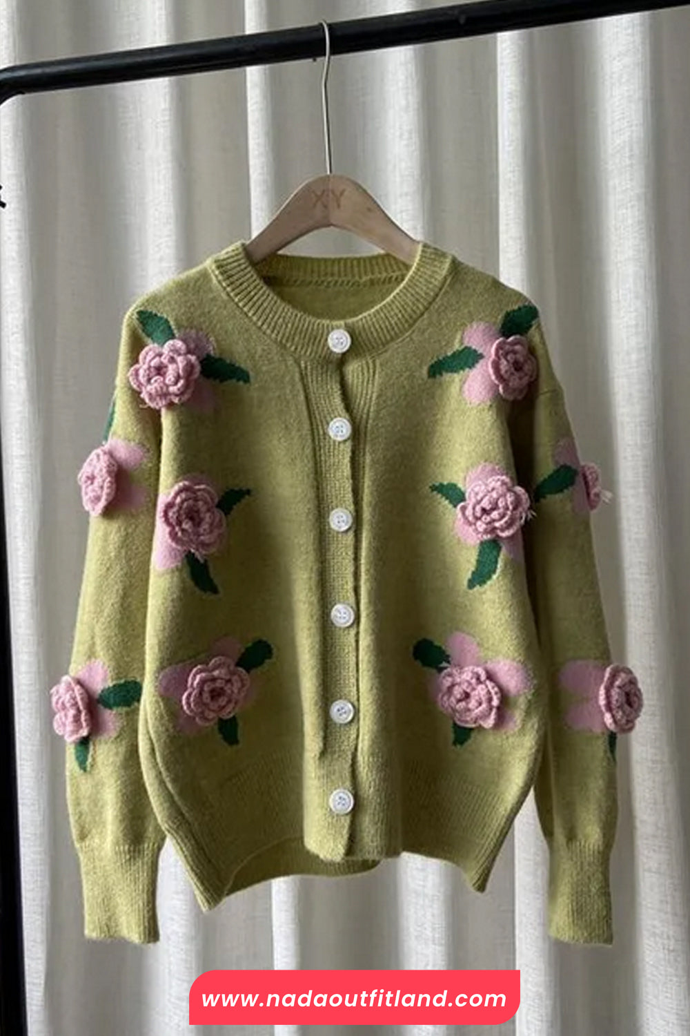 Long Sleeve 3D Pink Flowers Cardigan Sweater