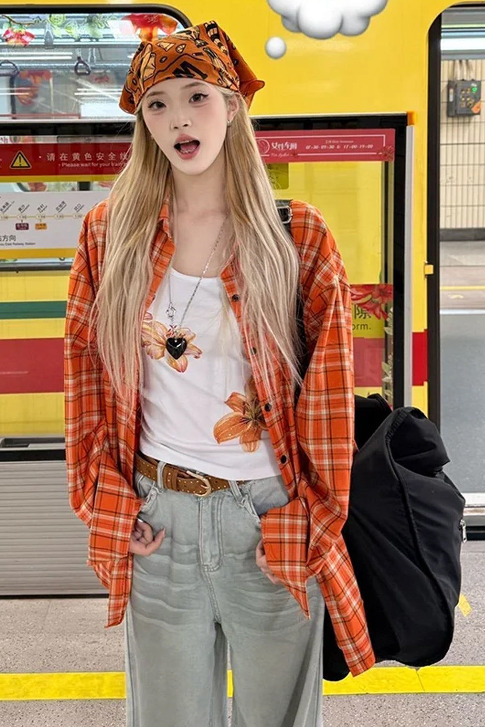Retro Orange Plaid Blouse â€?Cozy Vintage Fall Outfit