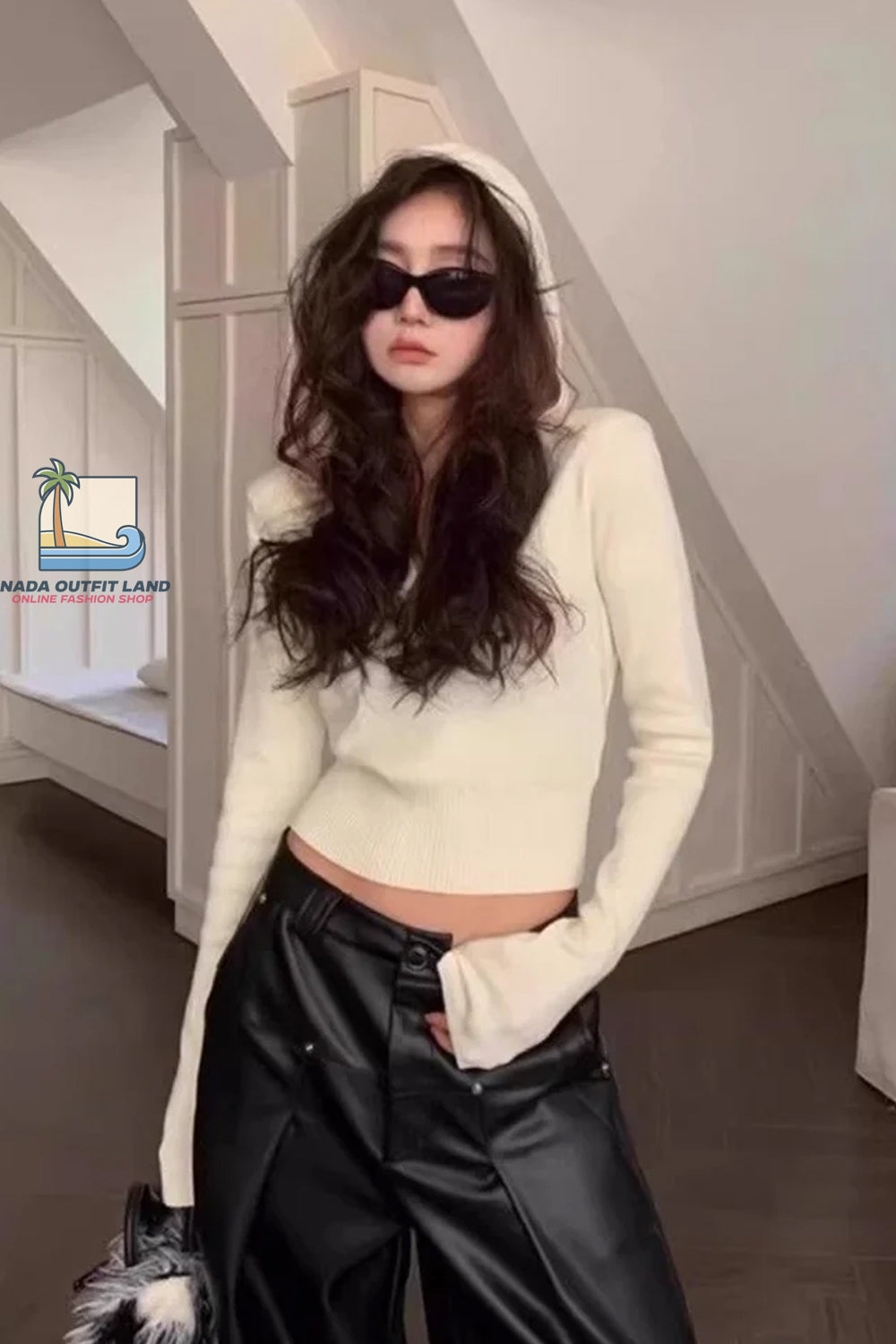 Sexy V-Neck Button Hooded Cropped Sweater