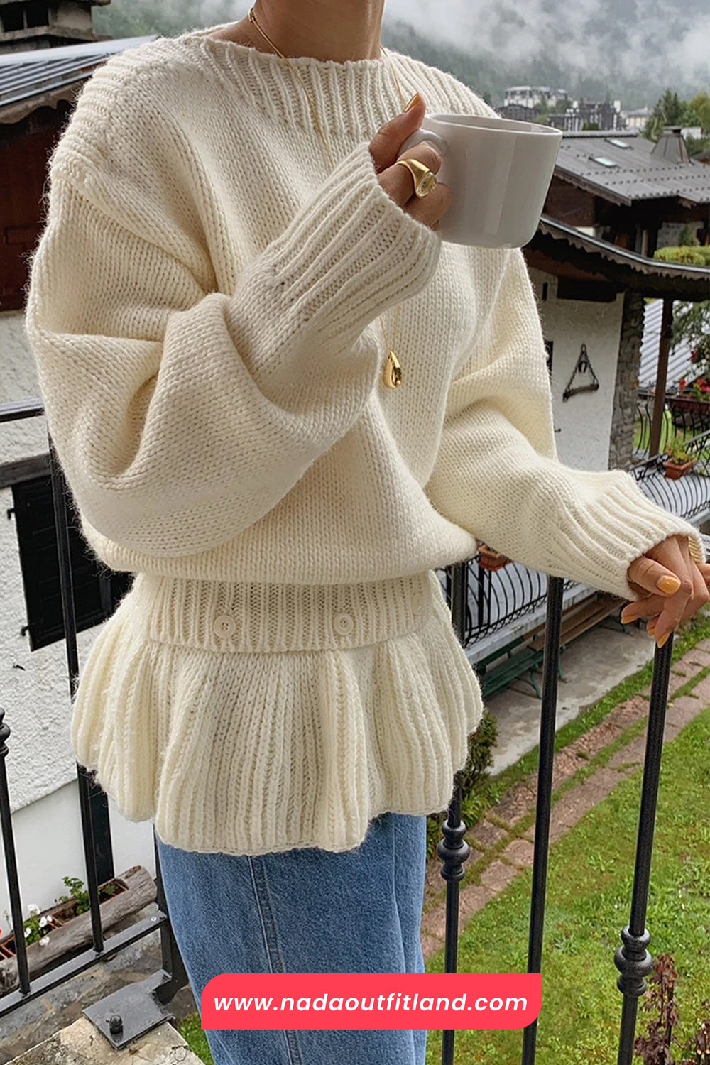 Long Sleeve O-Neck Ruffles Patchwork Knitted Sweater