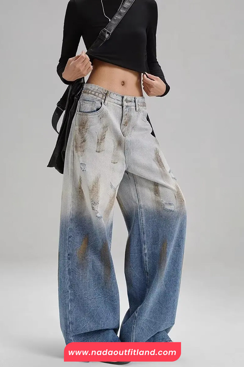 High Waist Blue Tie Dye Style Women Jeans Pants